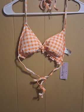 Wild Fable  Orange Gingham Triangle Bikini Top